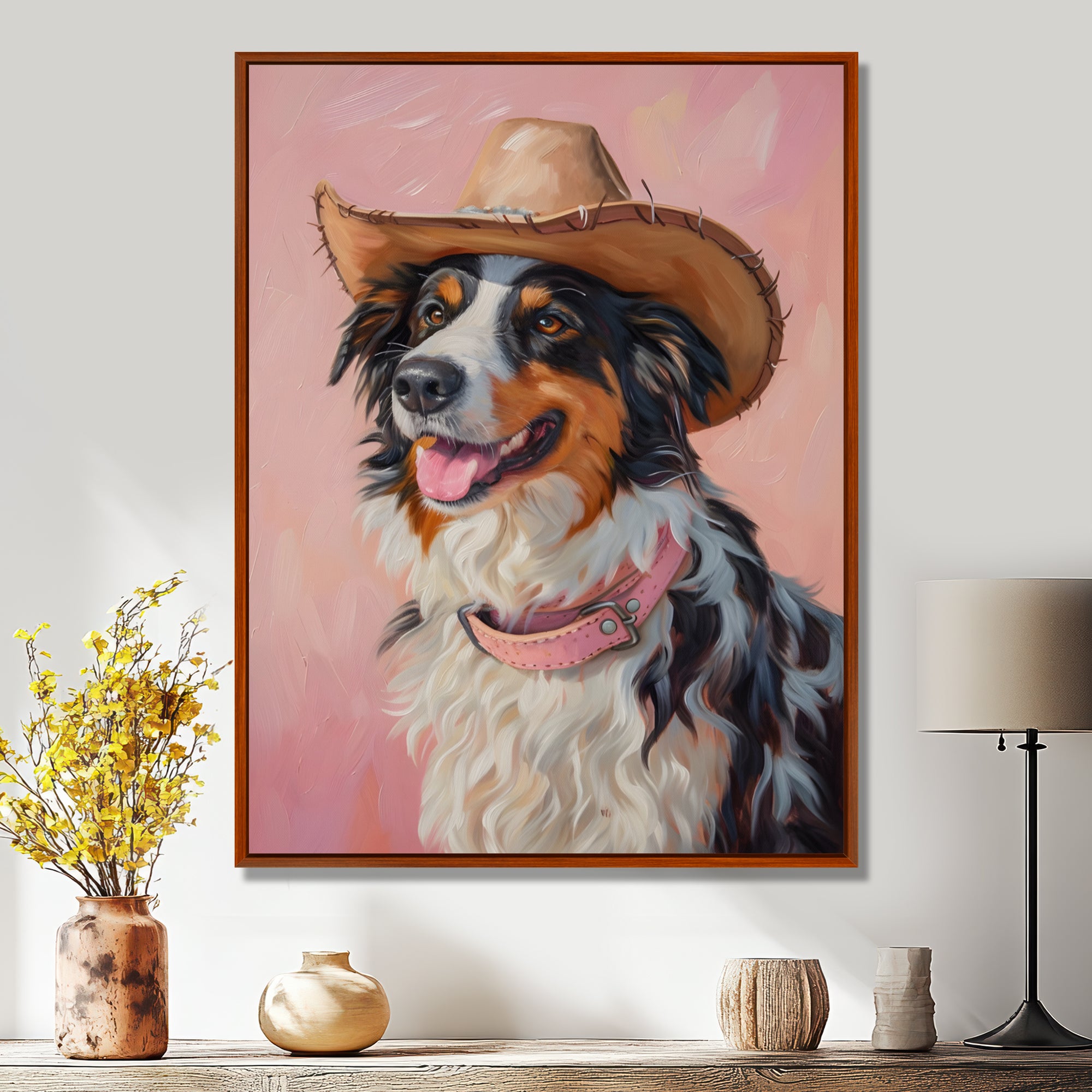 Cowboy Border Collie Dog In Austin - Dog Bedroom Wall Art
