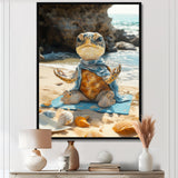 Funny Turtle On The Beach Doing Yoga - Turtle Bedroom Wall Art