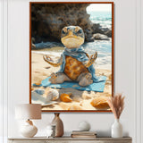 Funny Turtle On The Beach Doing Yoga - Turtle Bedroom Wall Art