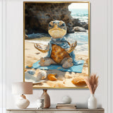 Funny Turtle On The Beach Doing Yoga - Turtle Bedroom Wall Art
