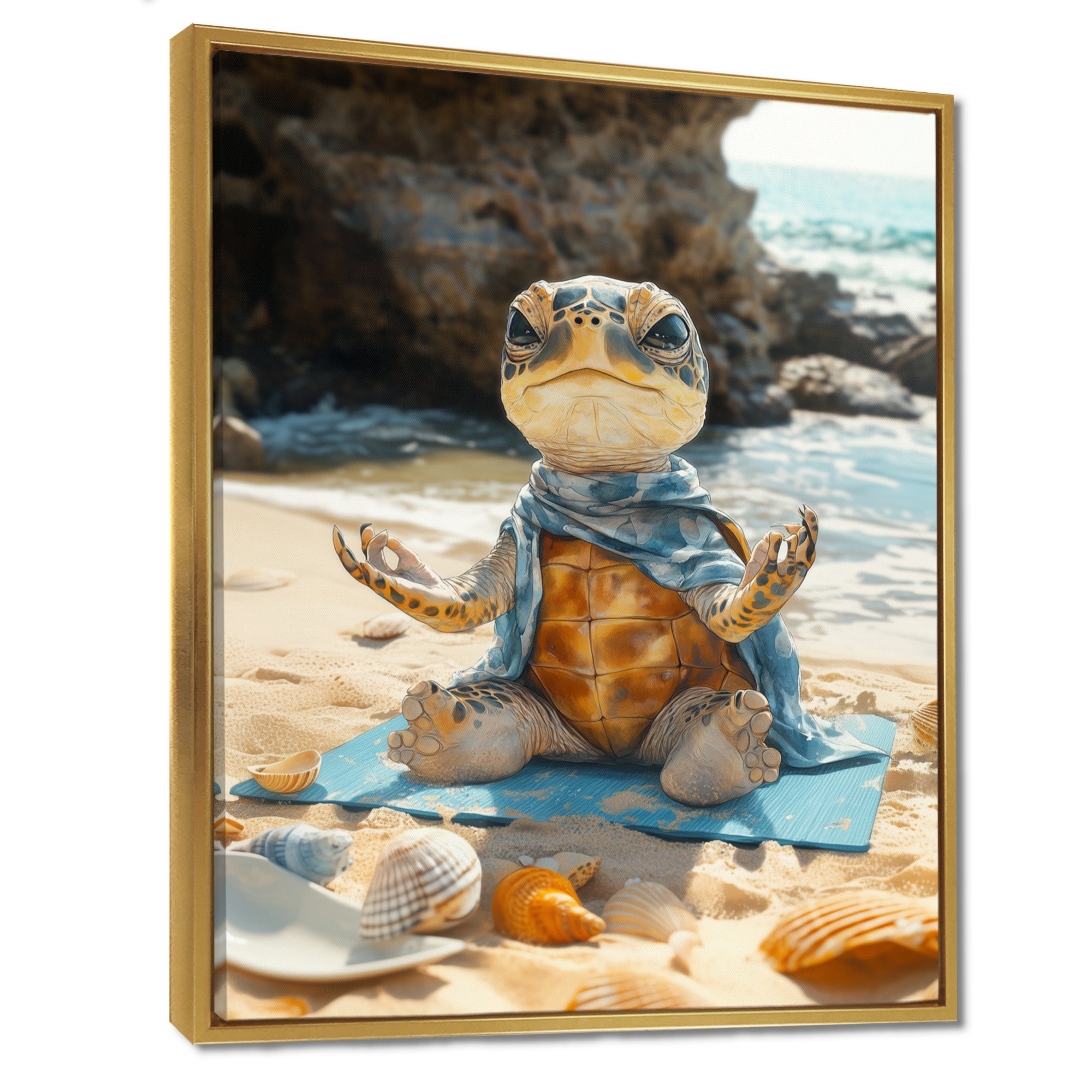 Funny Turtle On The Beach Doing Yoga - Turtle Bedroom Wall Art