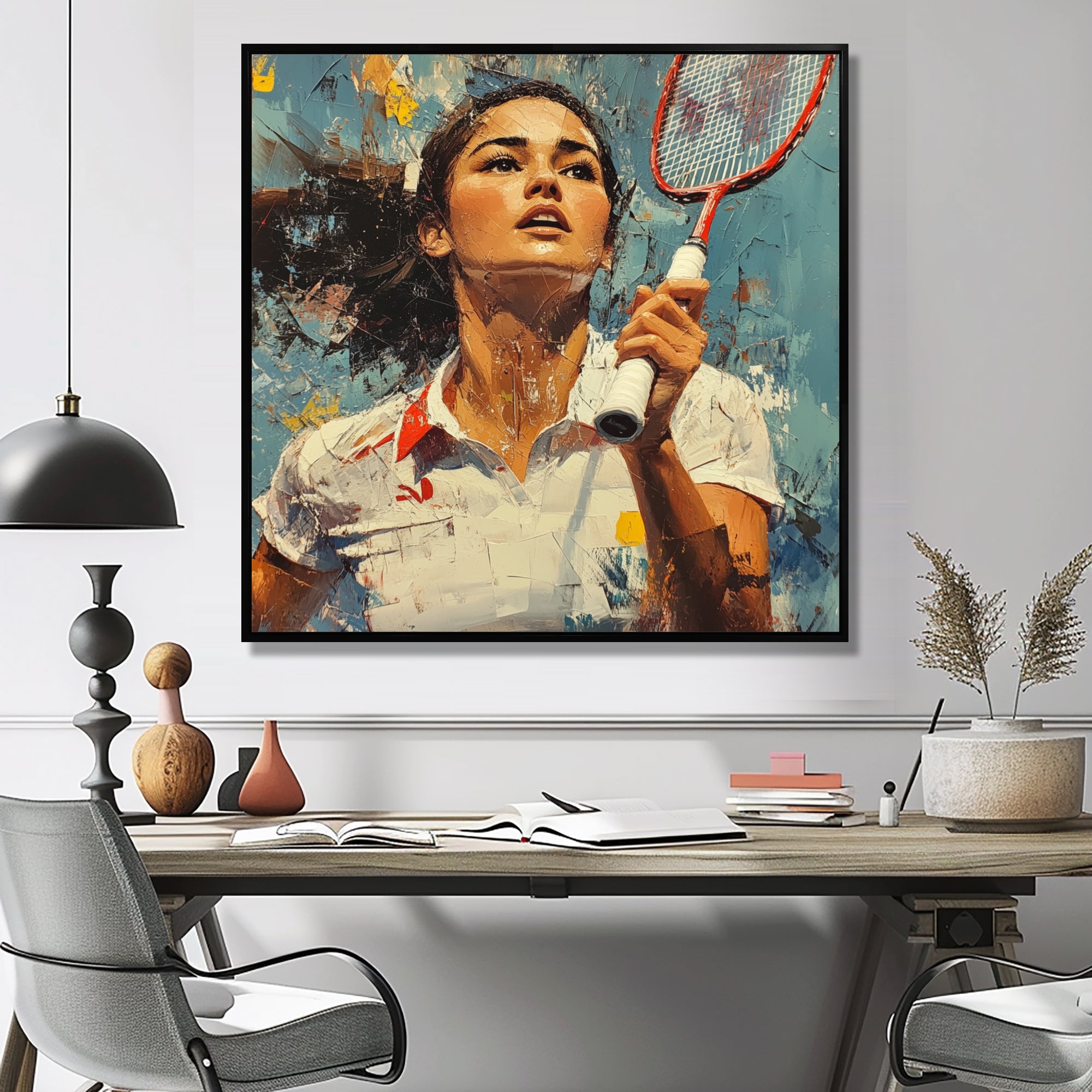 Sport Badminton In Blue And White Tones - Badminton Canvas Wall Art