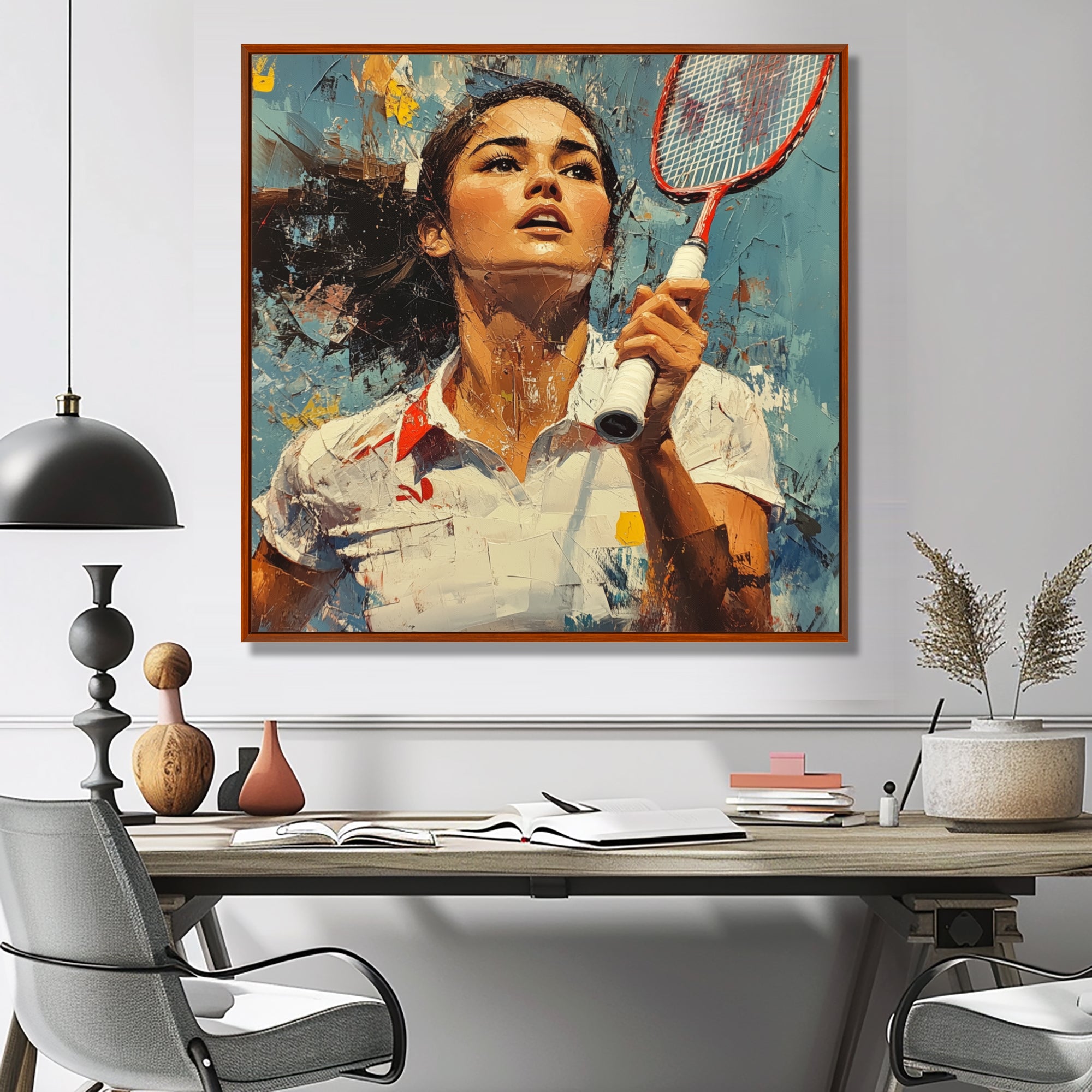 Sport Badminton In Blue And White Tones - Badminton Canvas Wall Art