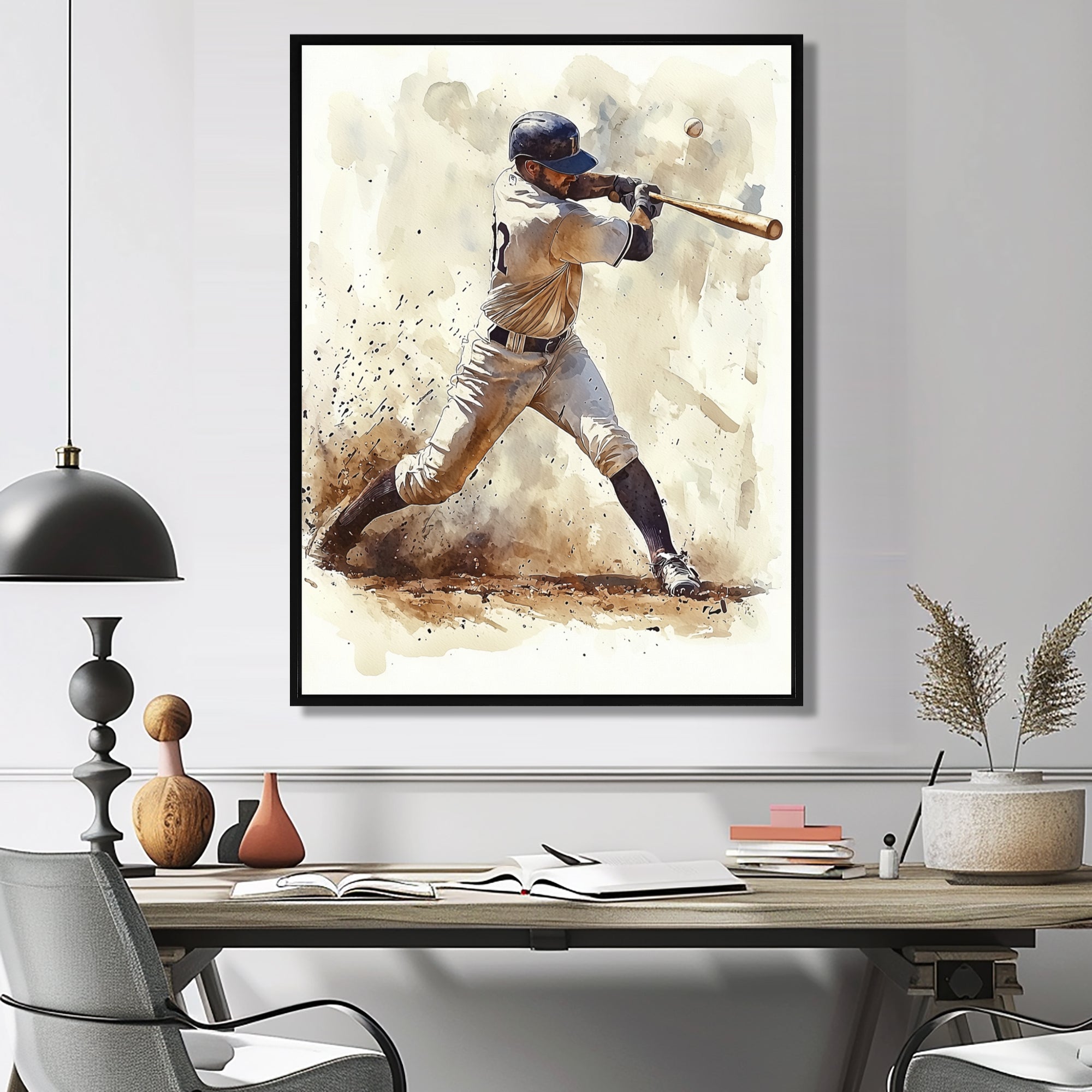 White Blue Baseball Player At The Pitch I - Sport Baseball Canvas Wall Art