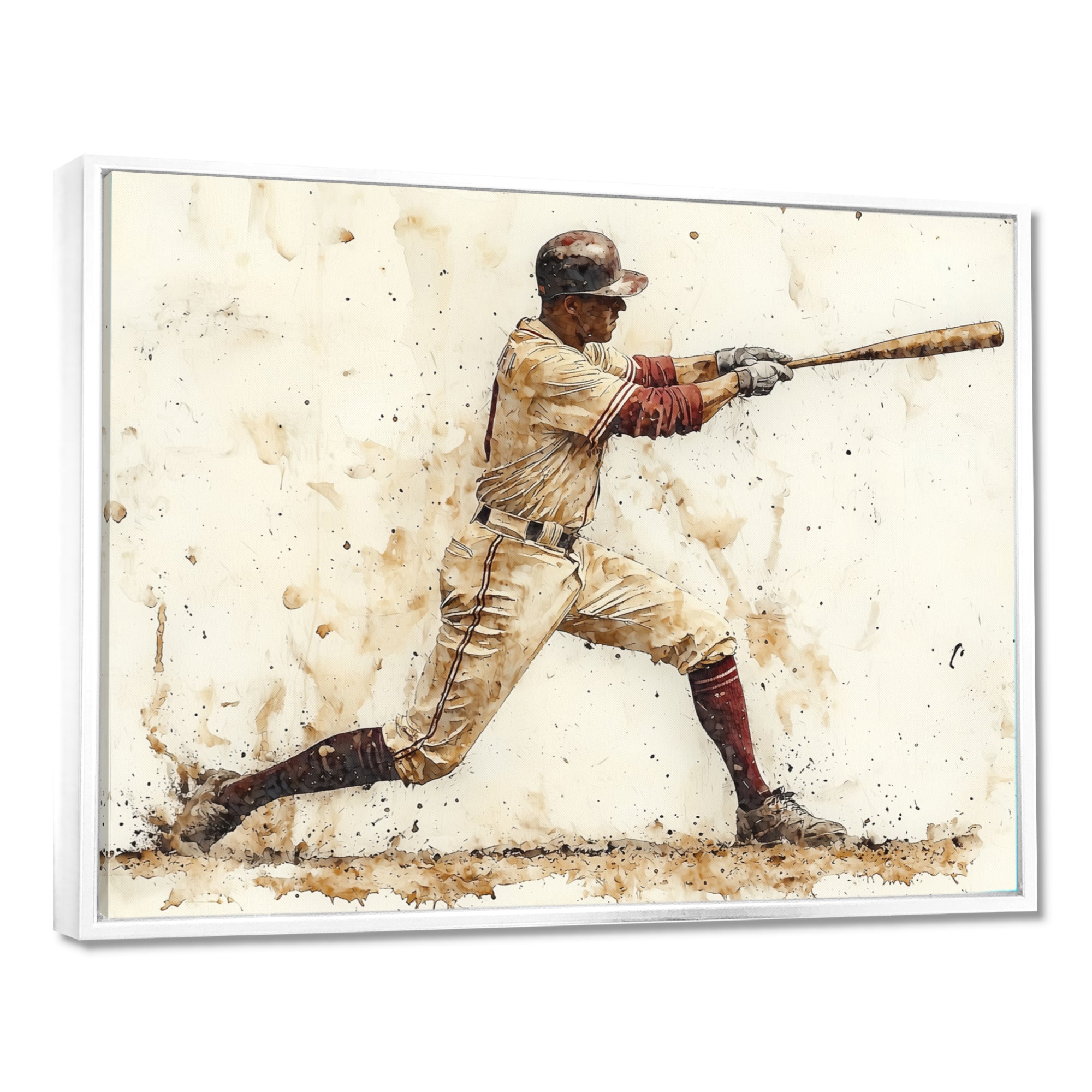 White Red Baseball Player Hitting A Home Run I - Sport Baseball Canvas Wall Art