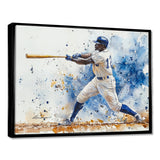 White Blue Baseball Player Hitting A Foul Ball - Sport Baseball Canvas Wall Art