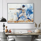White Blue Baseball Player Hitting A Foul Ball - Sport Baseball Canvas Wall Art