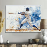 White Blue Baseball Player Hitting A Foul Ball - Sport Baseball Canvas Wall Art