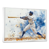 White Blue Baseball Player Hitting A Foul Ball - Sport Baseball Canvas Wall Art
