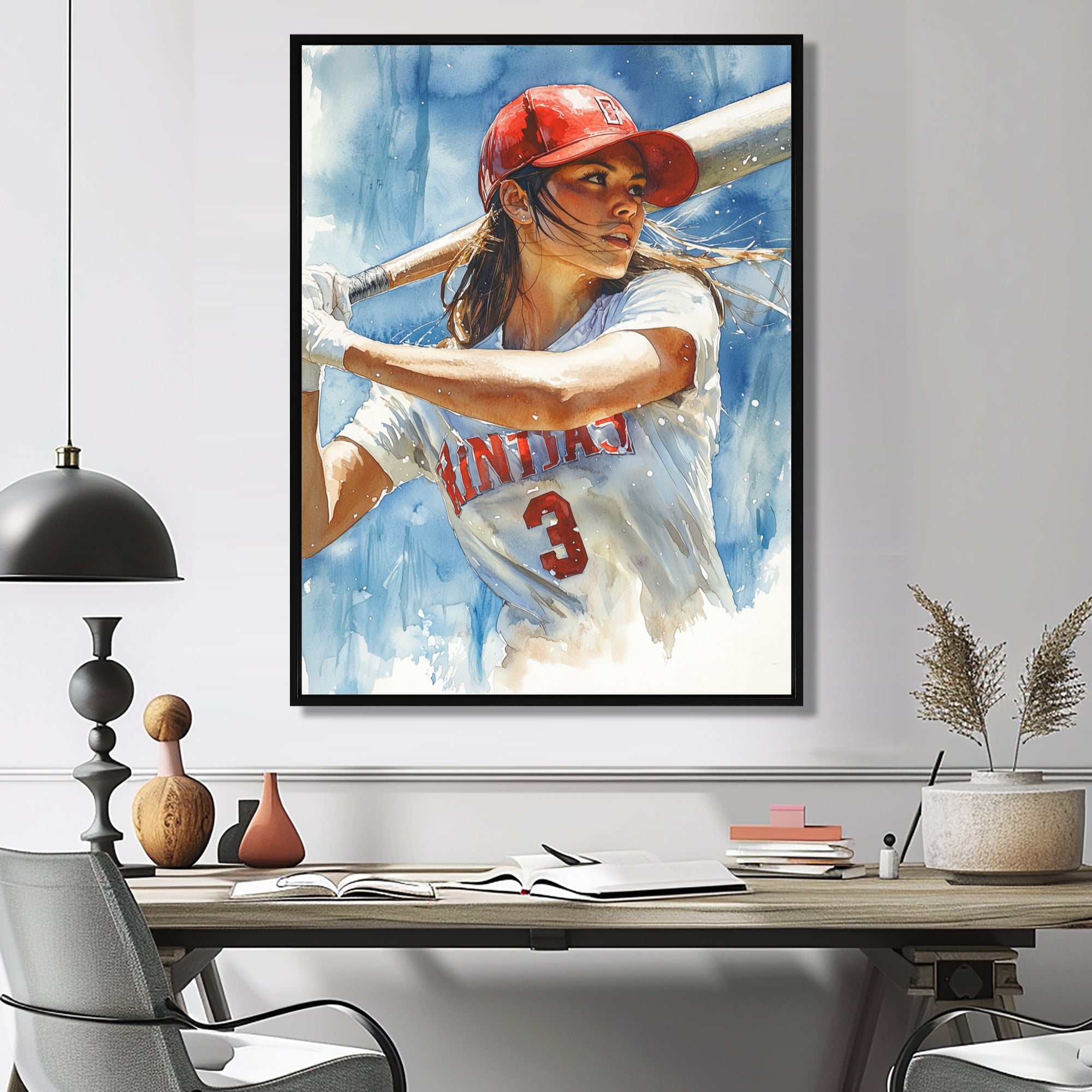 White Red Baseball Player At The Pitch - Sport Baseball Canvas Wall Art