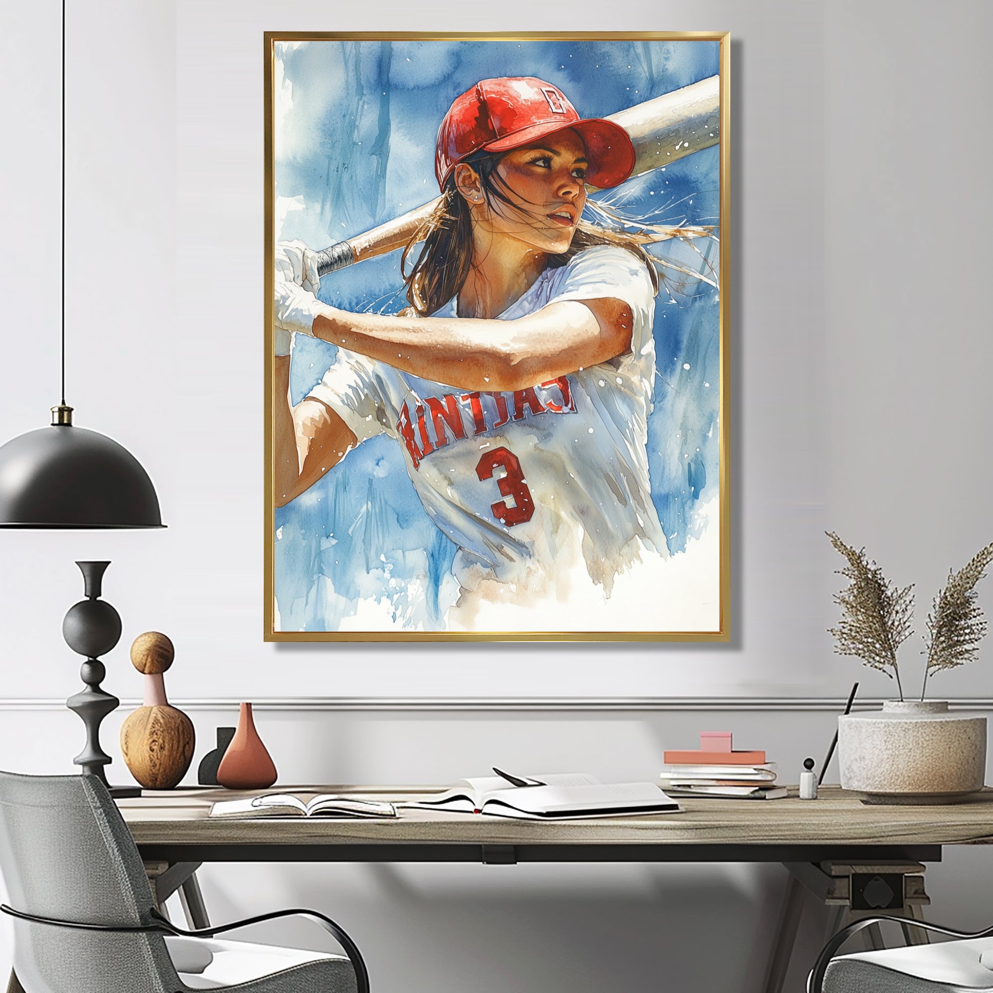 White Red Baseball Player At The Pitch - Sport Baseball Canvas Wall Art