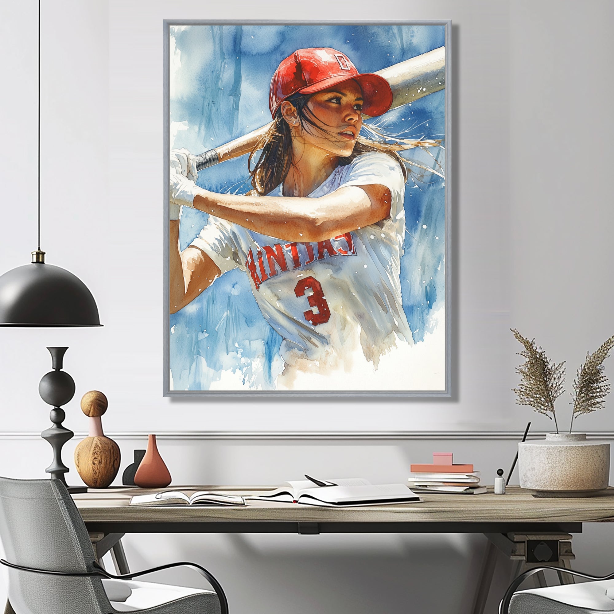 White Red Baseball Player At The Pitch - Sport Baseball Canvas Wall Art