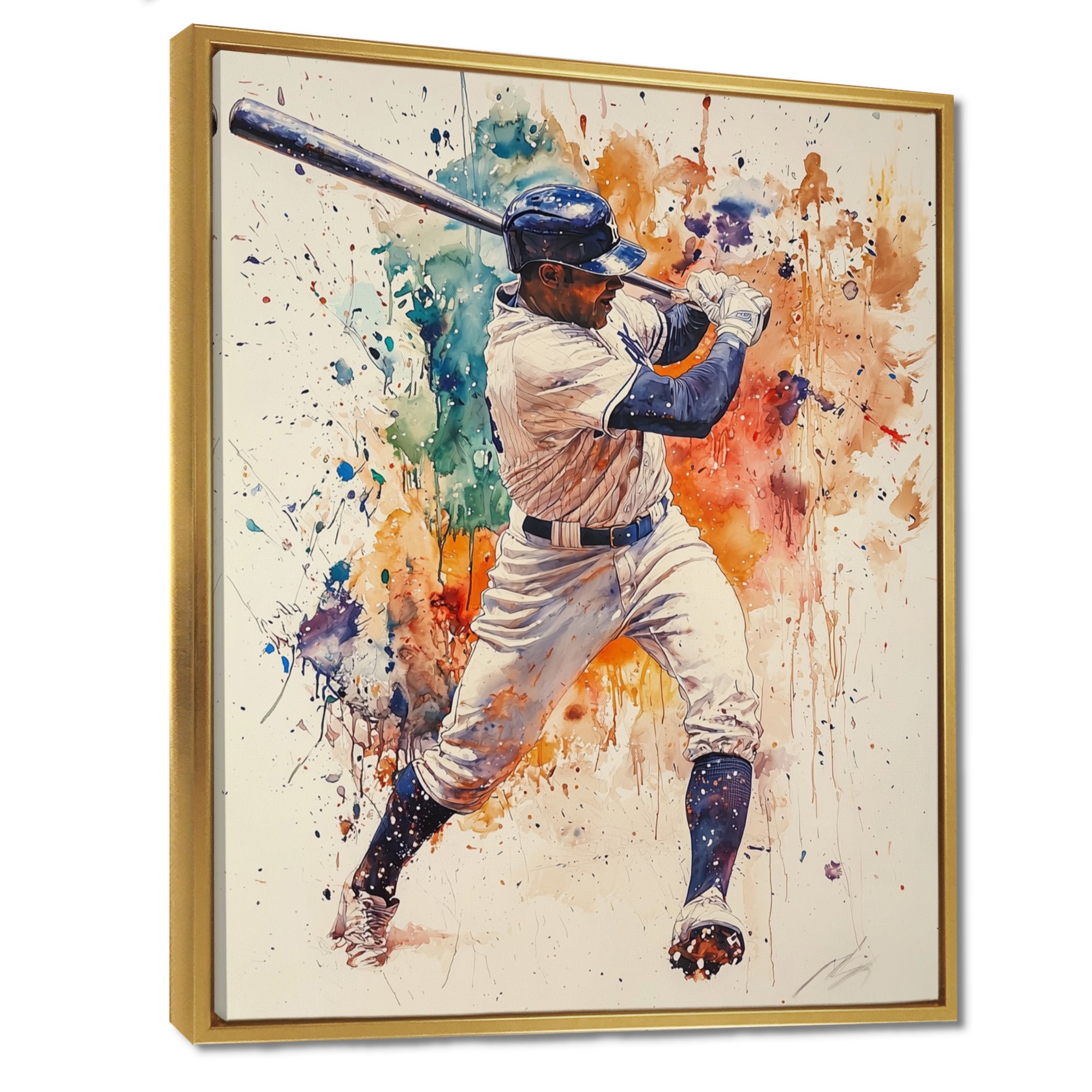 White Blue Baseball Player Hitting A Home Run - Sport Baseball Canvas Wall Art