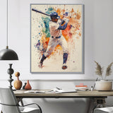 White Blue Baseball Player Hitting A Home Run - Sport Baseball Canvas Wall Art