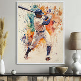 White Blue Baseball Player Hitting A Home Run - Sport Baseball Canvas Wall Art