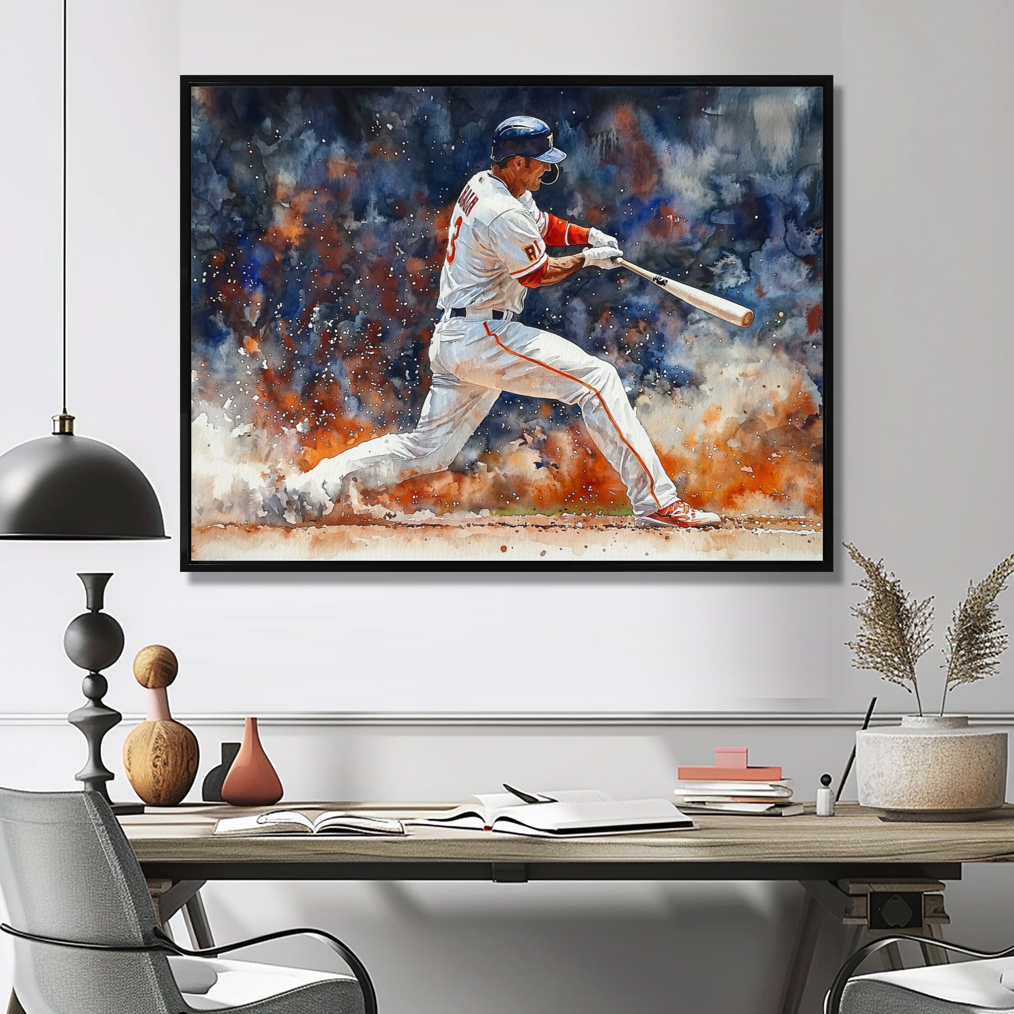 White Red Baseball Player On The Field - Sport Baseball Canvas Wall Art
