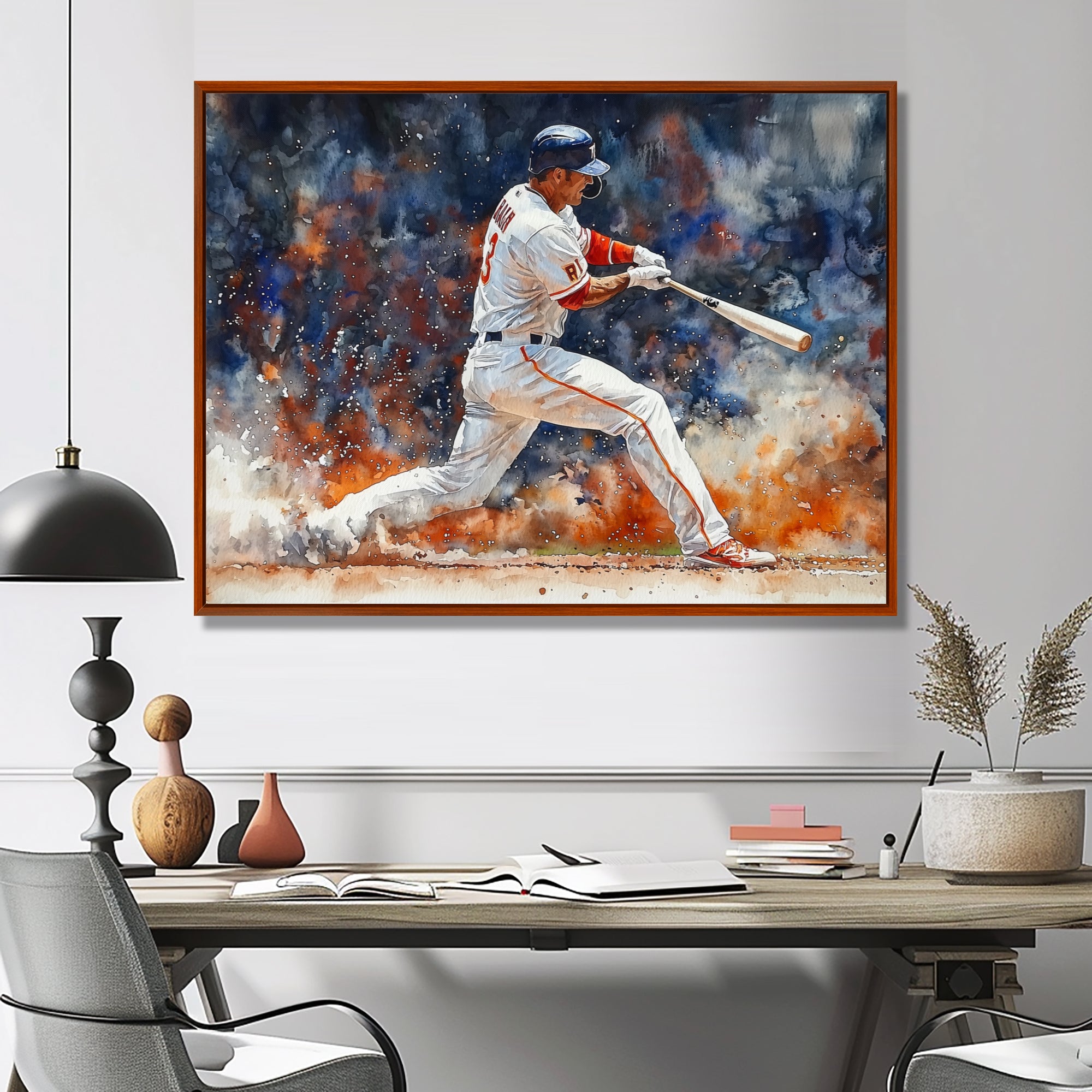 White Red Baseball Player On The Field - Sport Baseball Canvas Wall Art