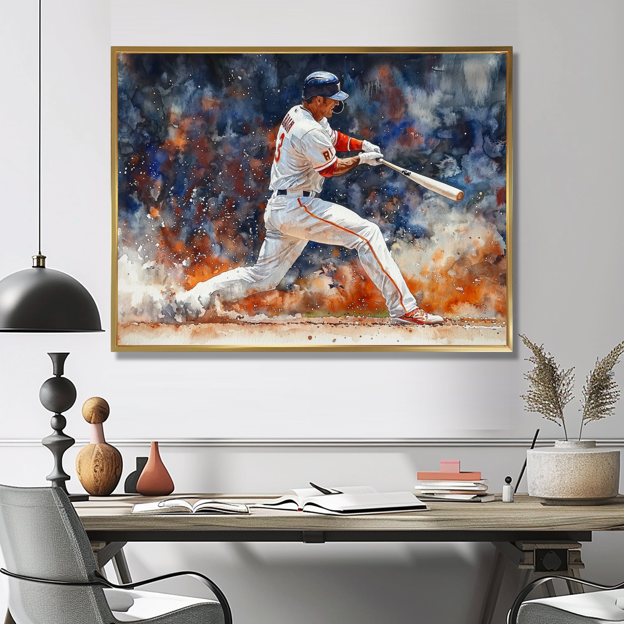 White Red Baseball Player On The Field - Sport Baseball Canvas Wall Art