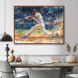 White Blue Baseball Player On The Field - Sport Baseball Canvas Wall Art