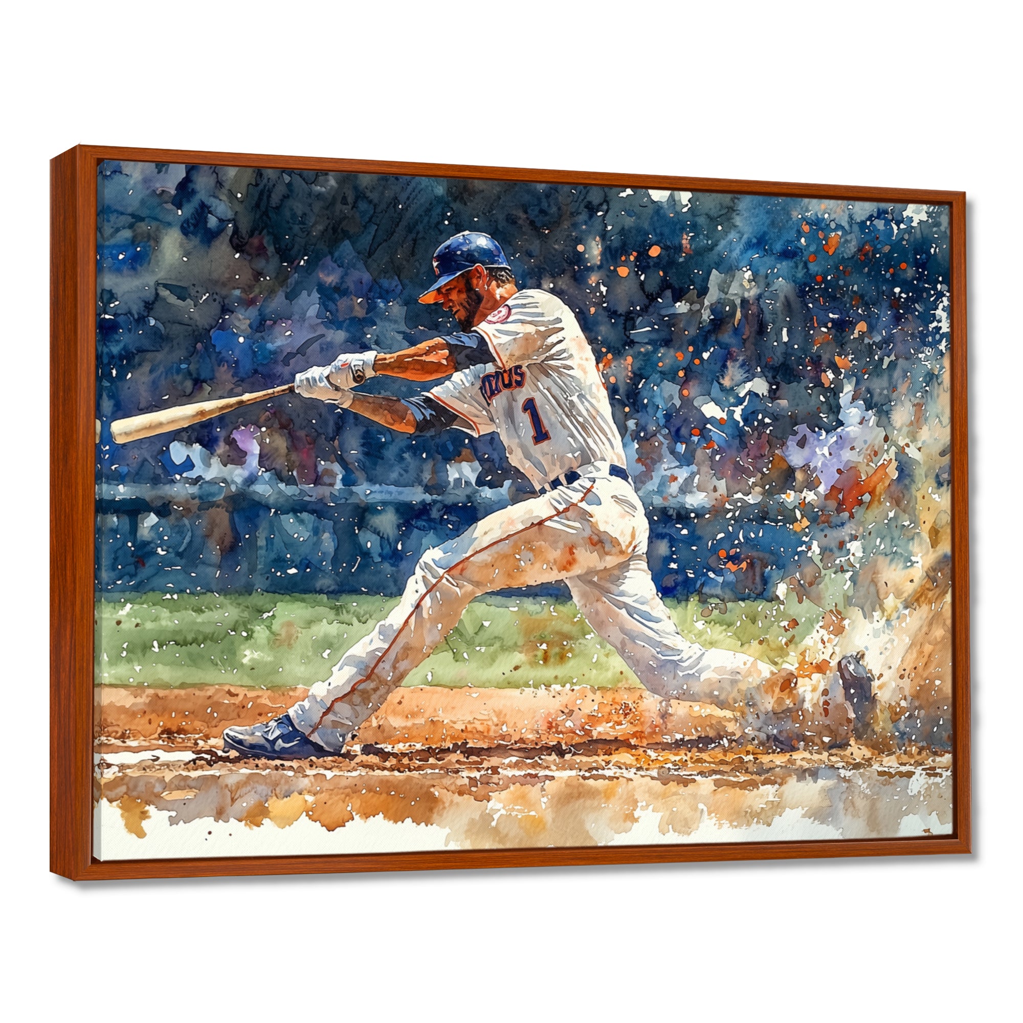 White Blue Baseball Player On The Field - Sport Baseball Canvas Wall Art