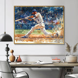 White Blue Baseball Player On The Field - Sport Baseball Canvas Wall Art