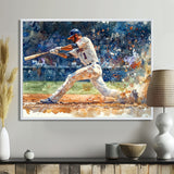 White Blue Baseball Player On The Field - Sport Baseball Canvas Wall Art