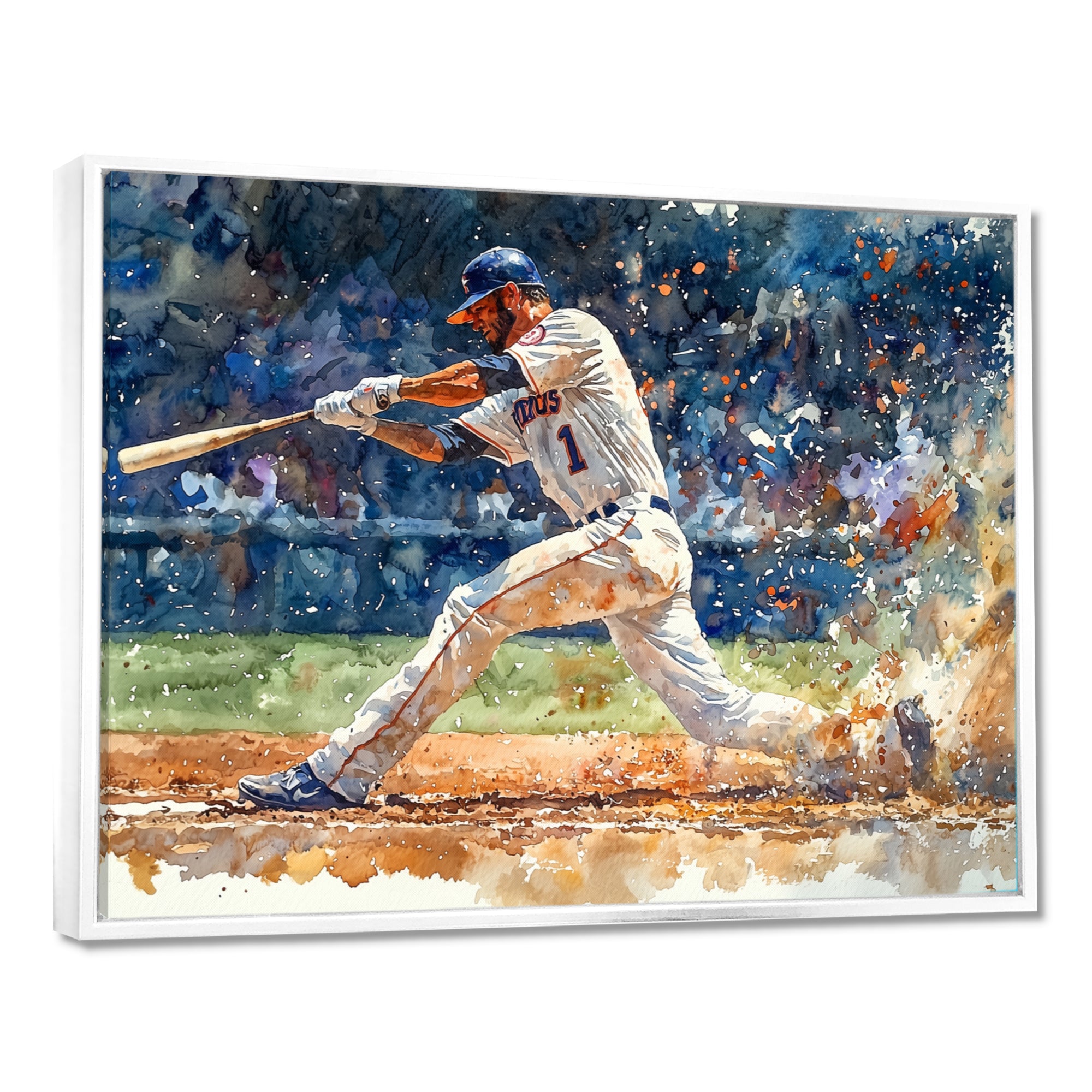 White Blue Baseball Player On The Field - Sport Baseball Canvas Wall Art