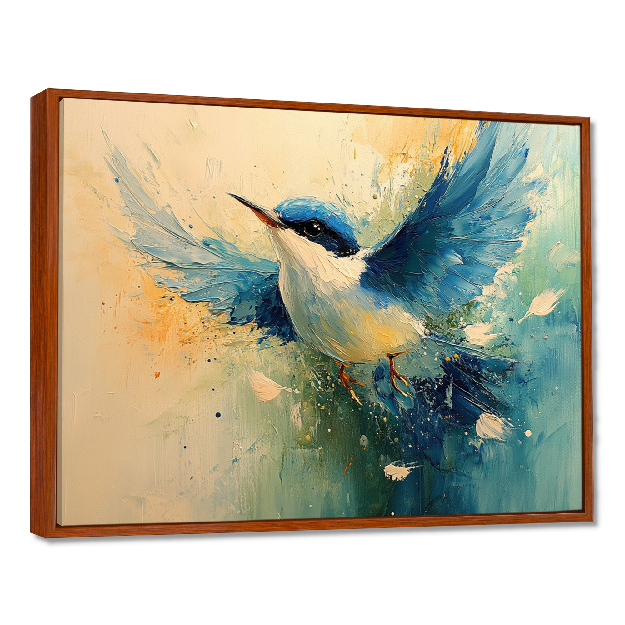 Blue And Yellow Bird Feathered Frenzy - Blue Bird Wall Art