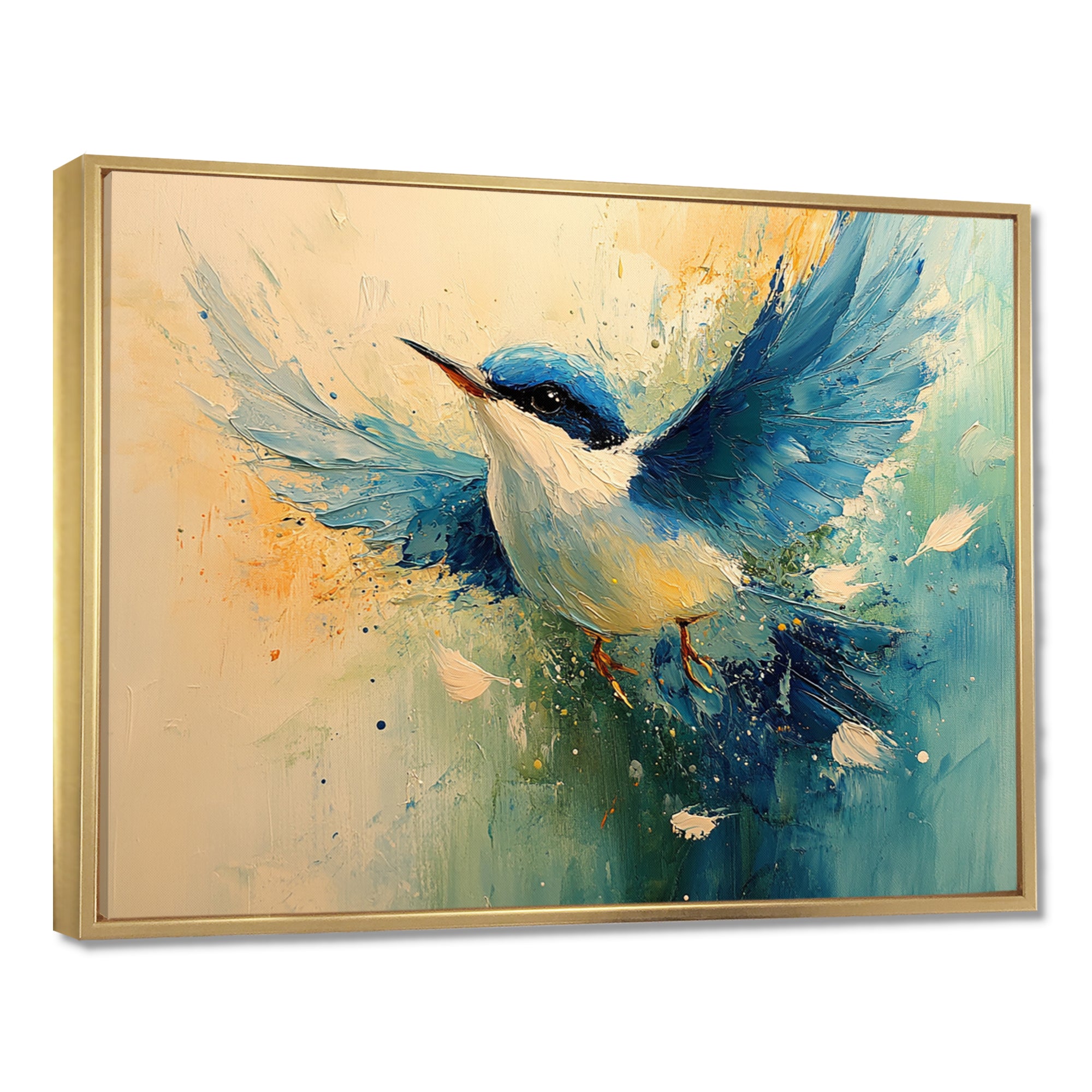 Blue And Yellow Bird Feathered Frenzy - Blue Bird Wall Art