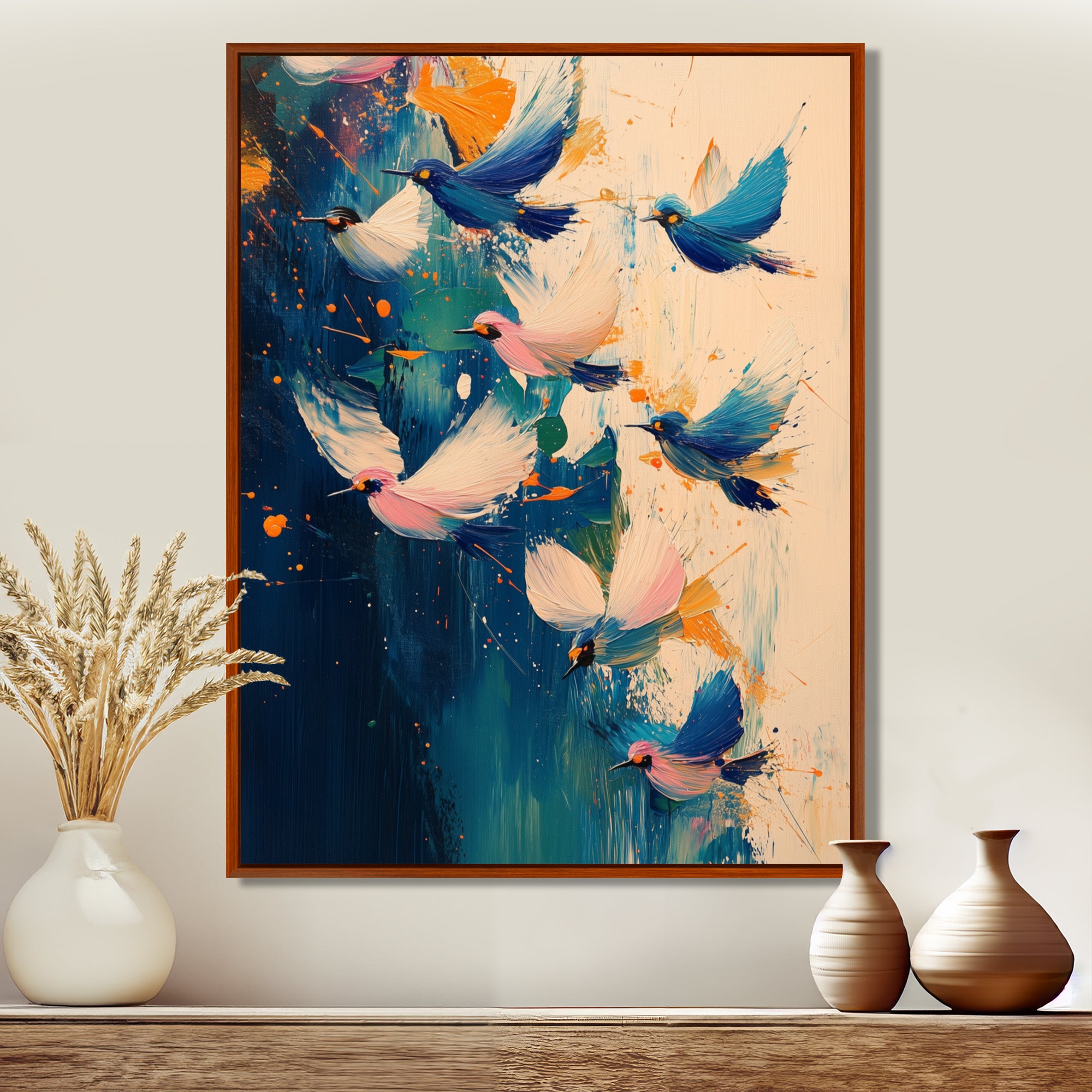Blue And Yellow Bird Shuttlecock Frenzy - Blue Bird Wall Art