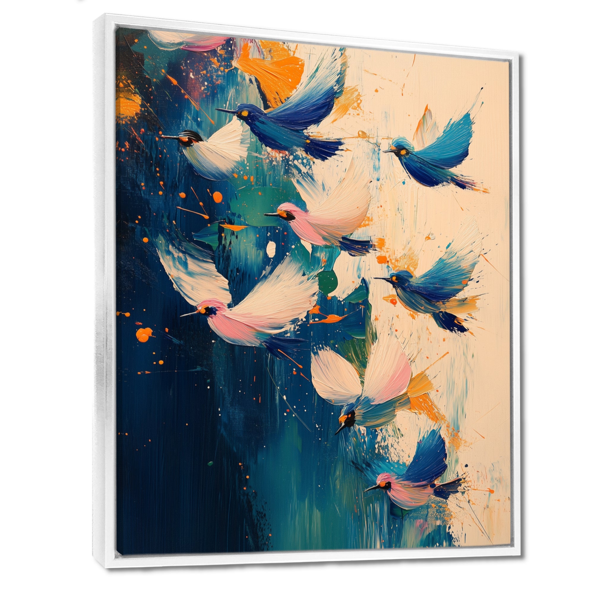 Blue And Yellow Bird Shuttlecock Frenzy - Blue Bird Wall Art