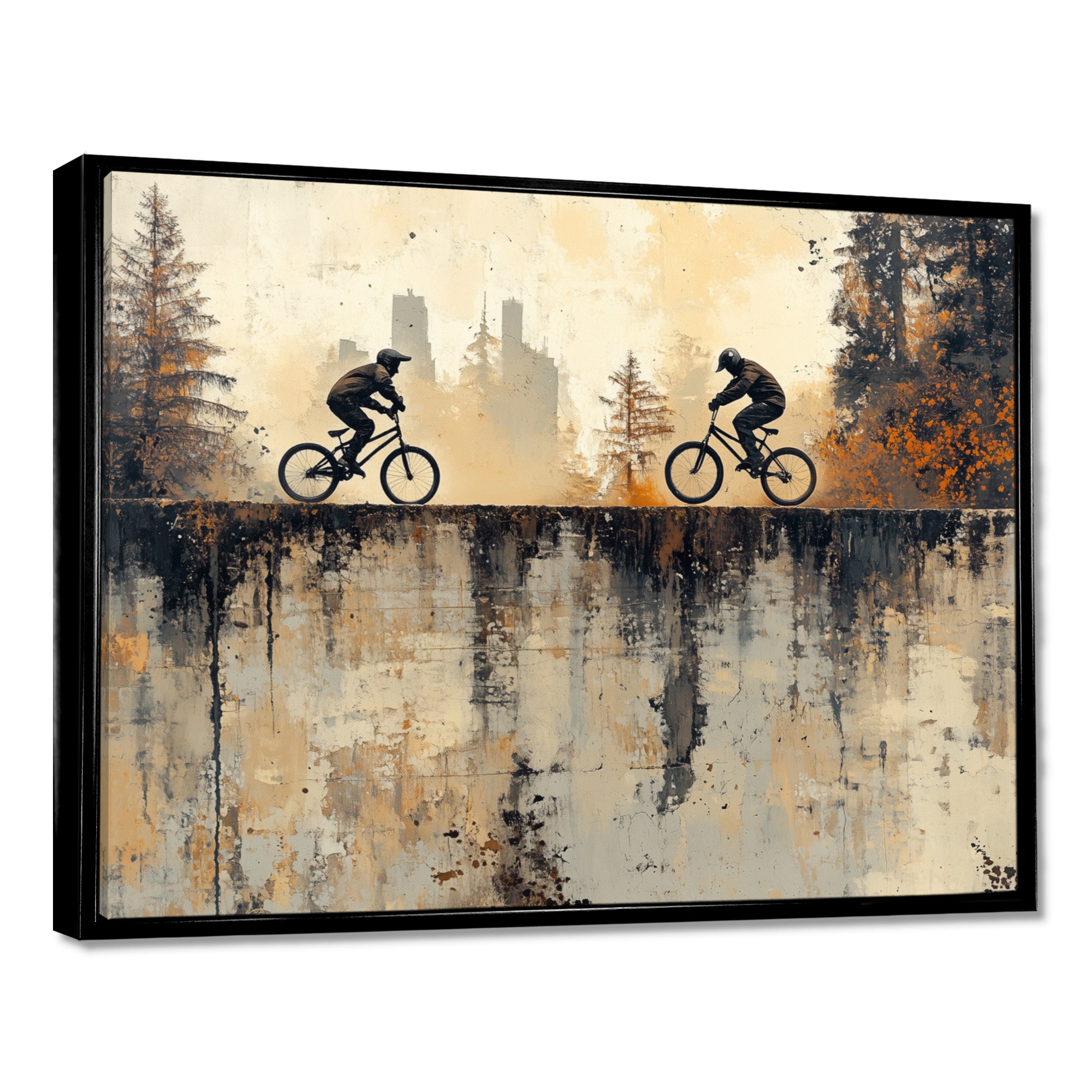 Black And Orange BMX Forest Riding - Cycling Canvas Wall Art