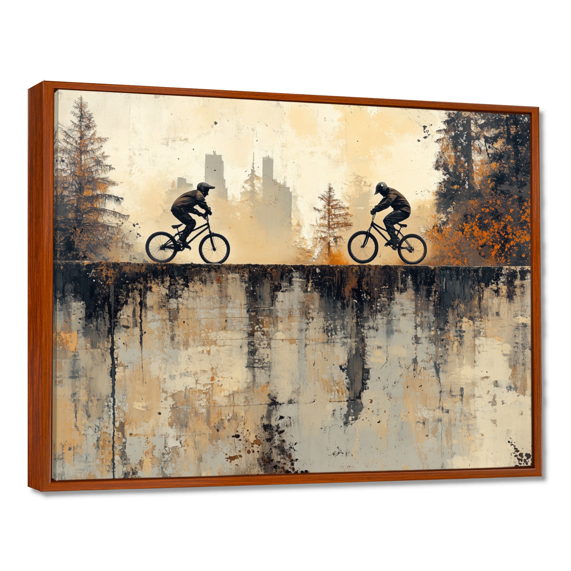 Black And Orange BMX Forest Riding - Cycling Canvas Wall Art