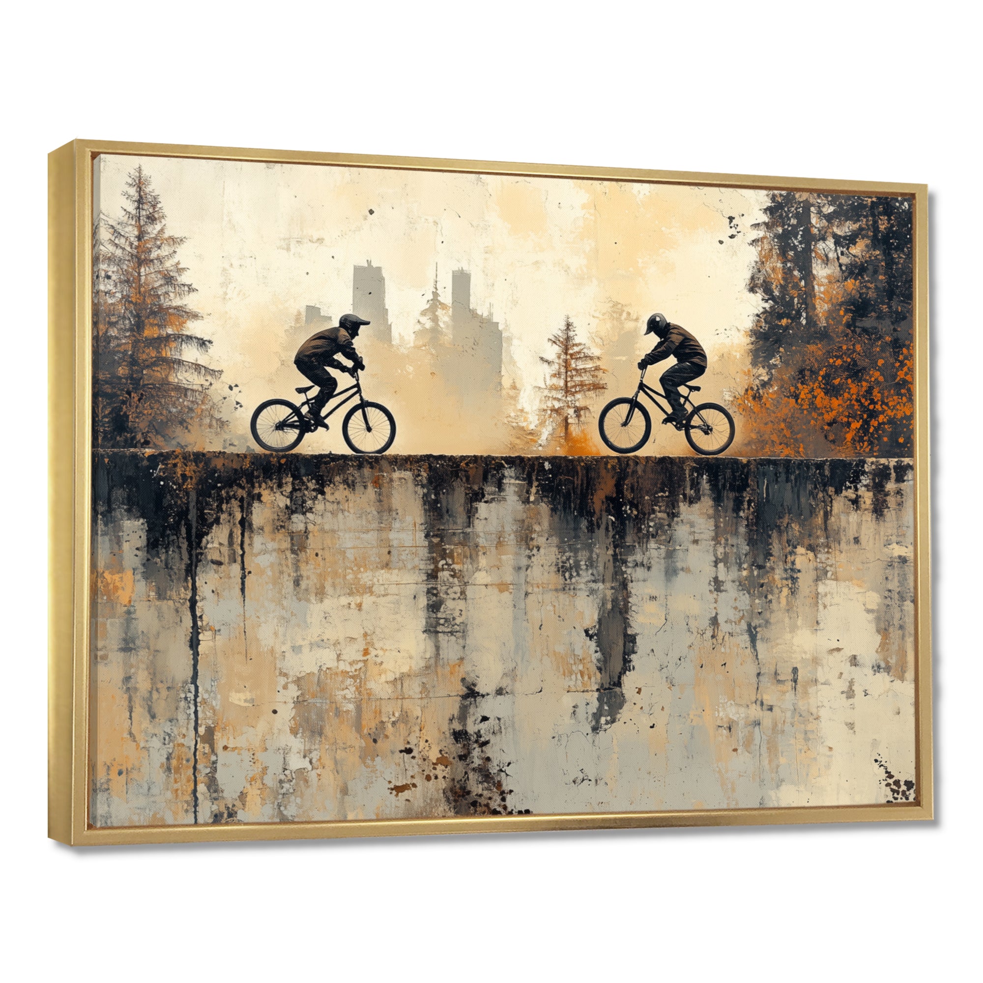 Black And Orange BMX Forest Riding - Cycling Canvas Wall Art