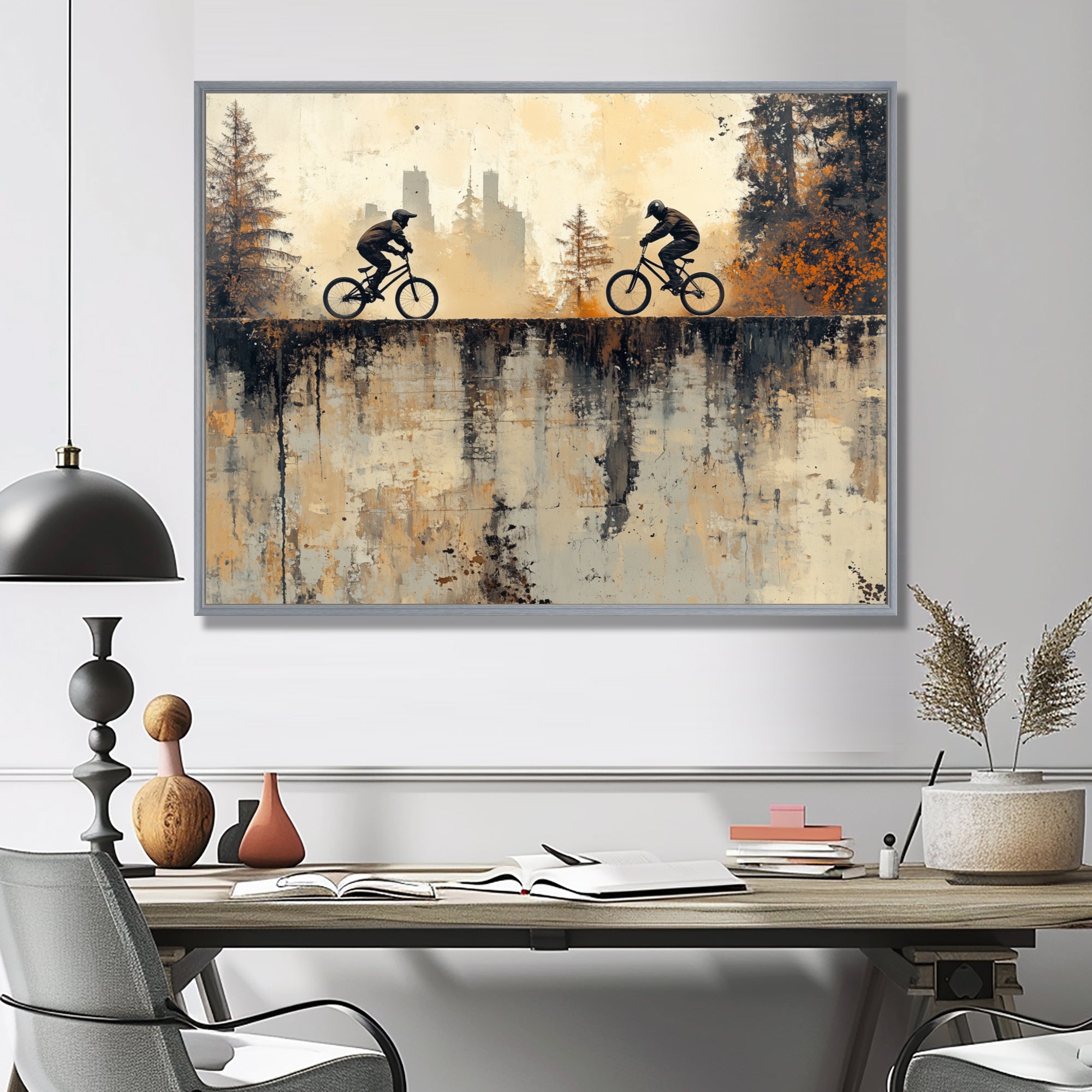 Black And Orange BMX Forest Riding - Cycling Canvas Wall Art