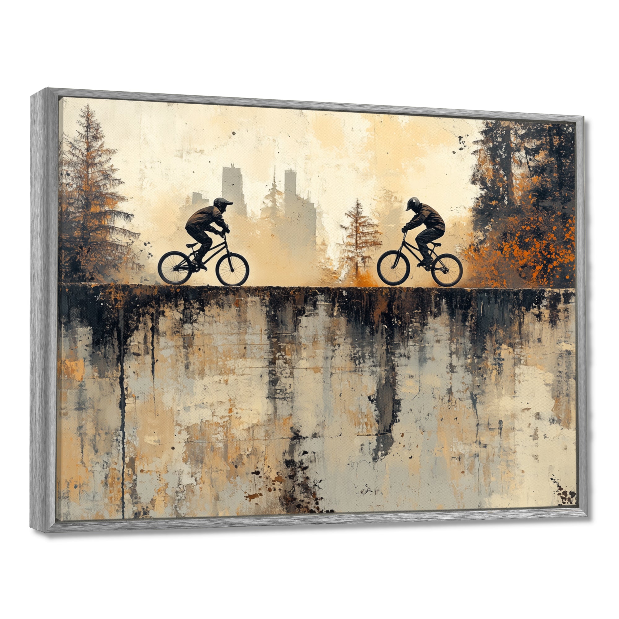 Black And Orange BMX Forest Riding - Cycling Canvas Wall Art