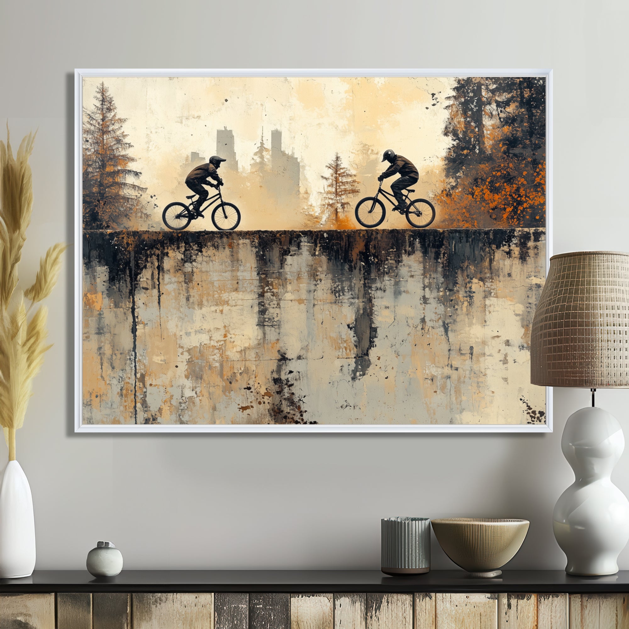 Black And Orange BMX Forest Riding - Cycling Canvas Wall Art