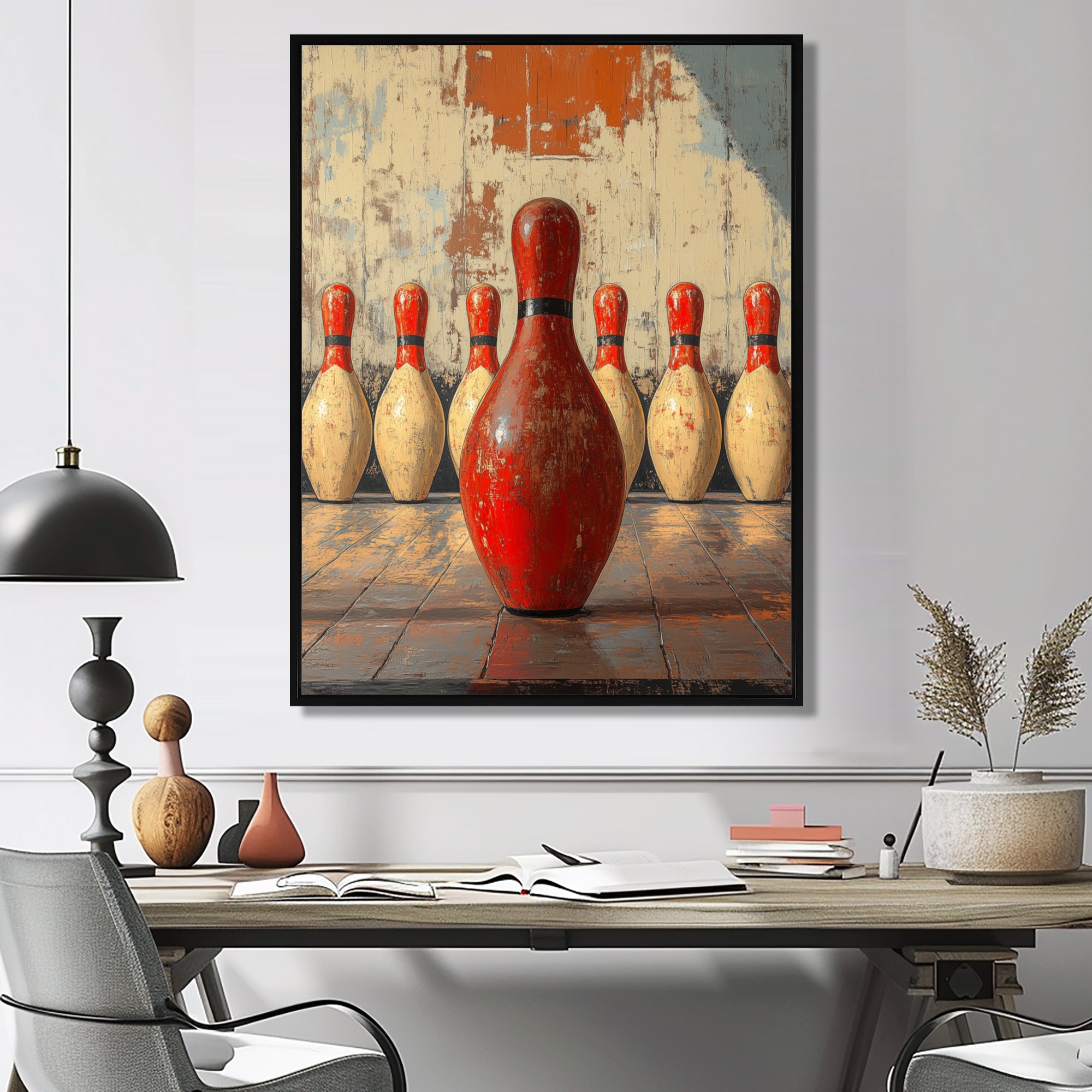 Red And White Bowling Pin Topple - Bowling Canvas Wall Art