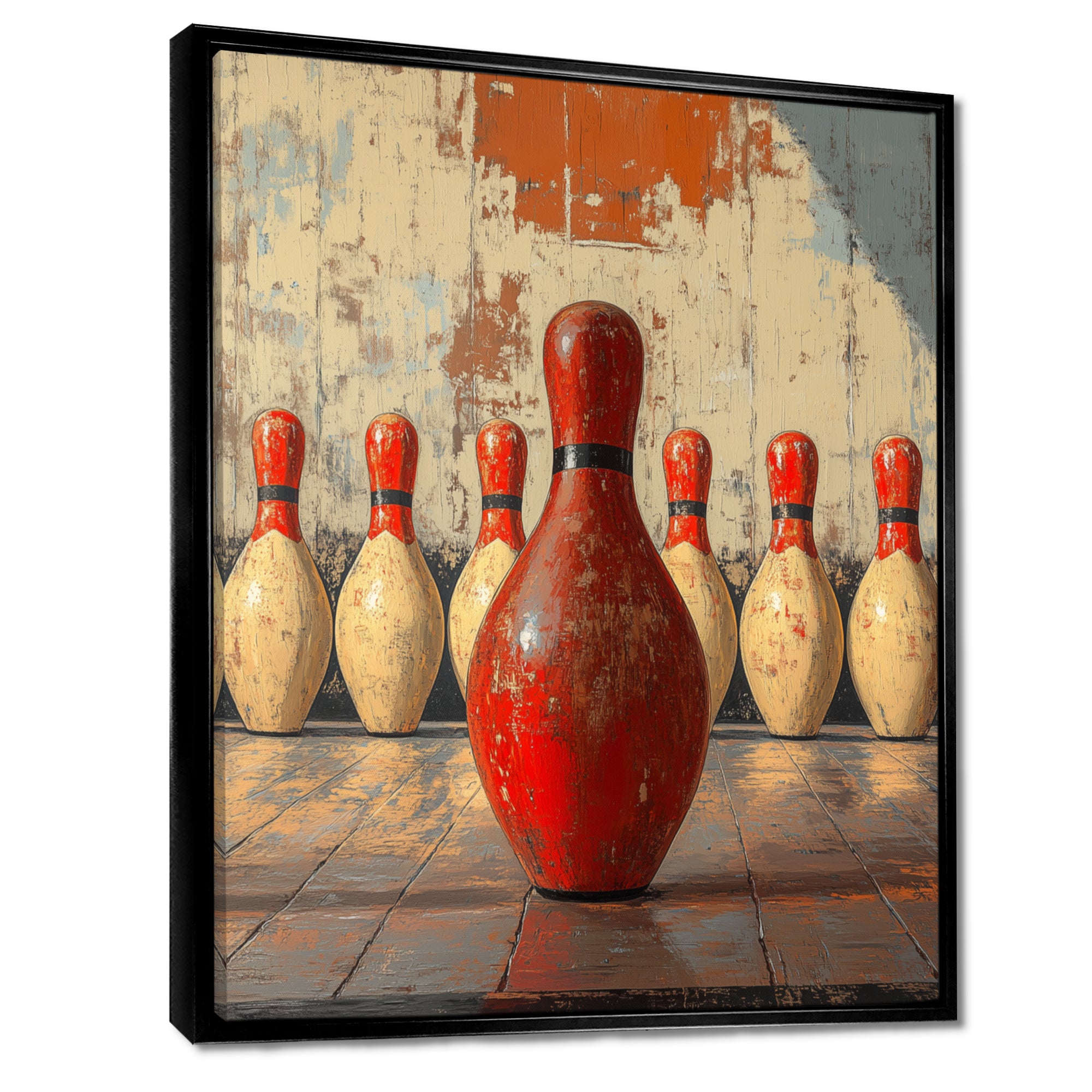 Red And White Bowling Pin Topple - Bowling Canvas Wall Art
