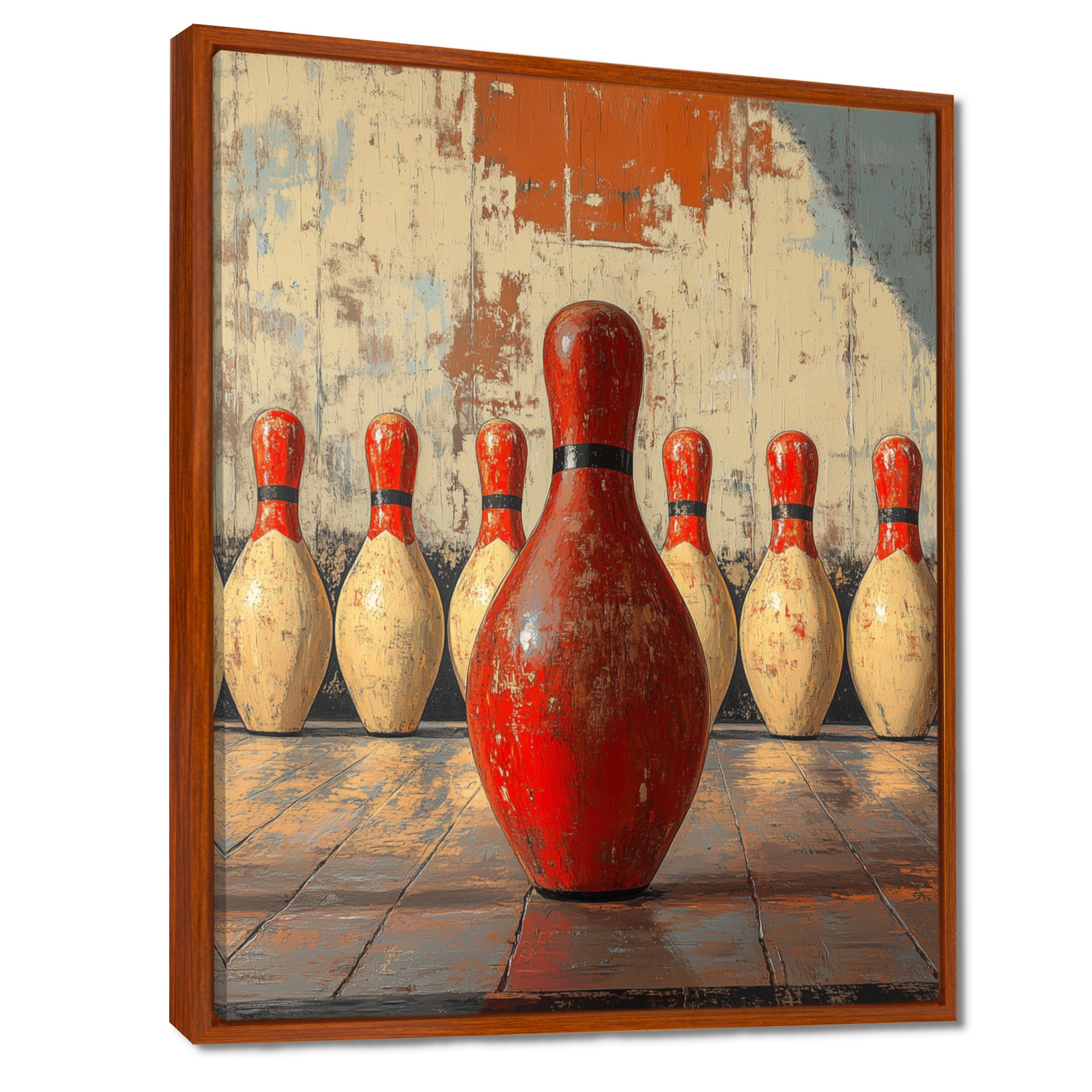 Red And White Bowling Pin Topple - Bowling Canvas Wall Art