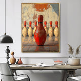 Red And White Bowling Pin Topple - Bowling Canvas Wall Art