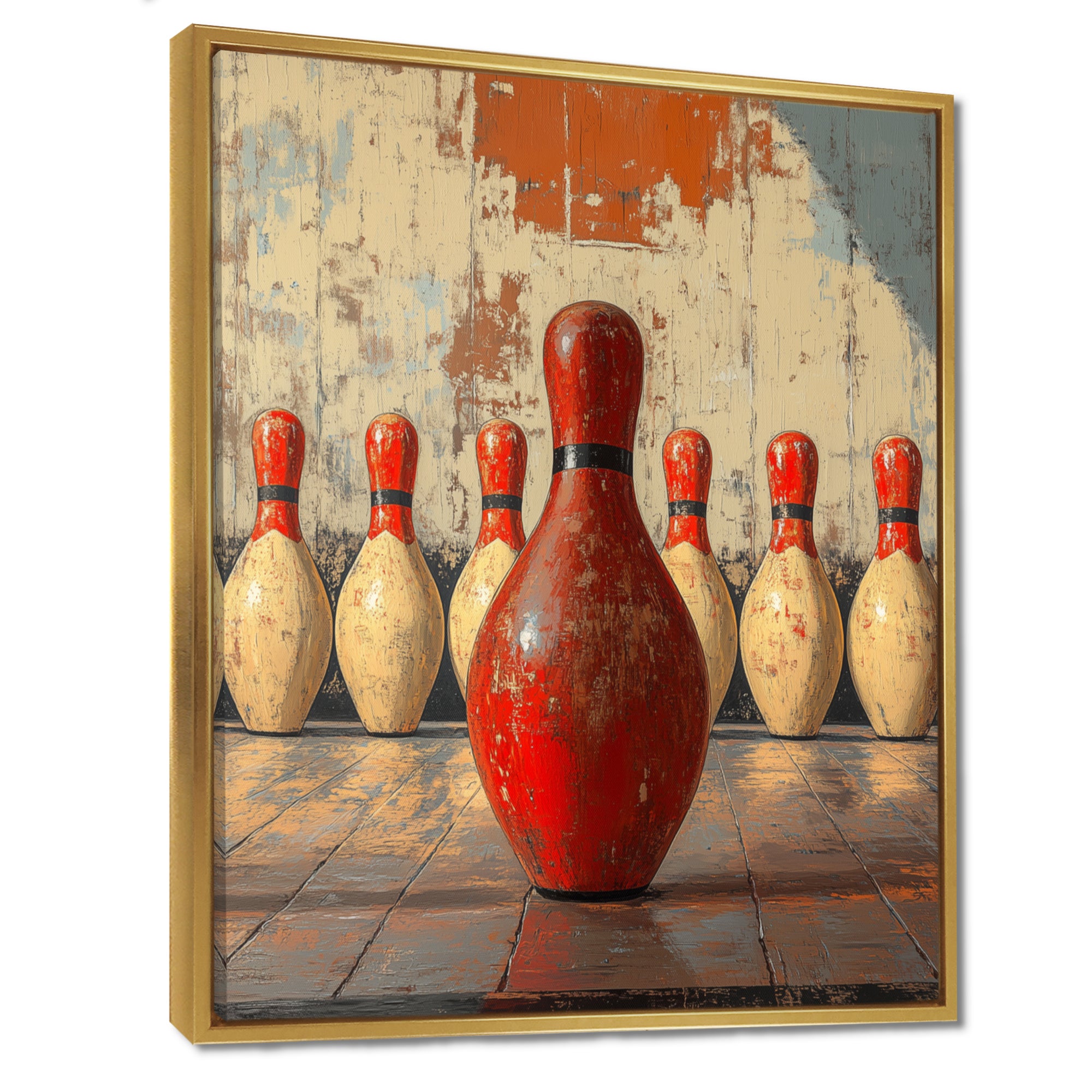 Red And White Bowling Pin Topple - Bowling Canvas Wall Art