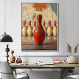 Red And White Bowling Pin Topple - Bowling Canvas Wall Art
