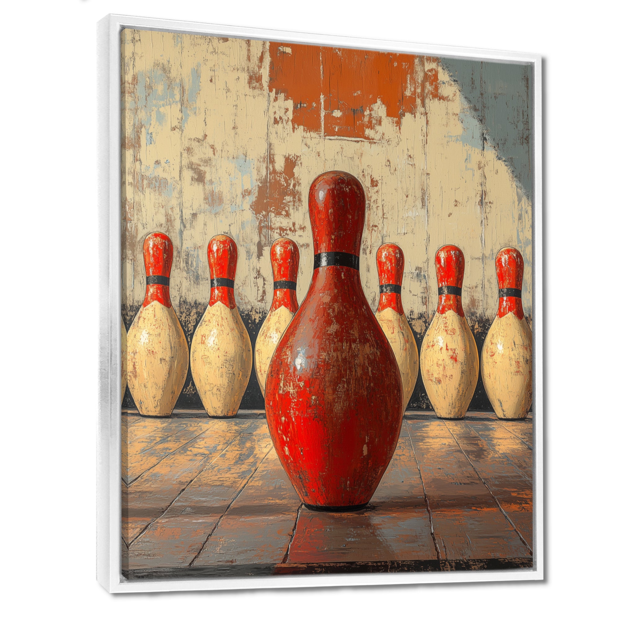 Red And White Bowling Pin Topple - Bowling Canvas Wall Art