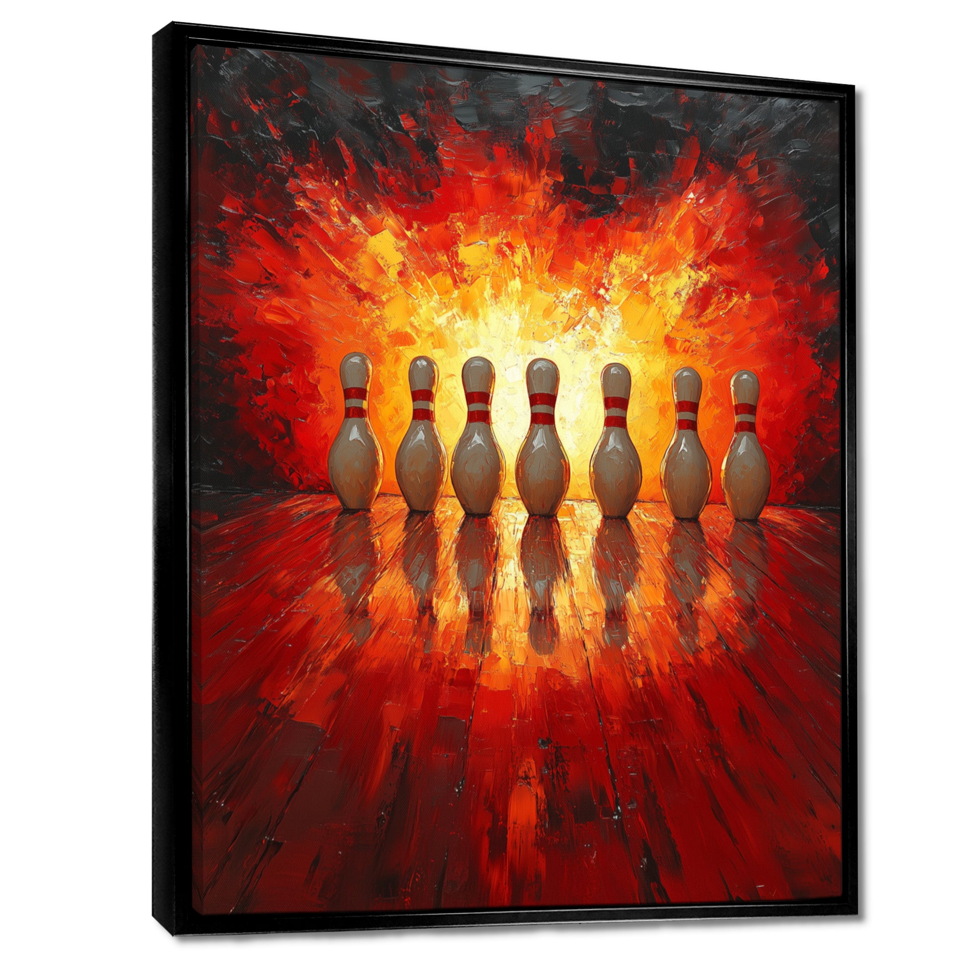 Yellow And Red Bowling Pin Topple - Bowling Canvas Wall Art