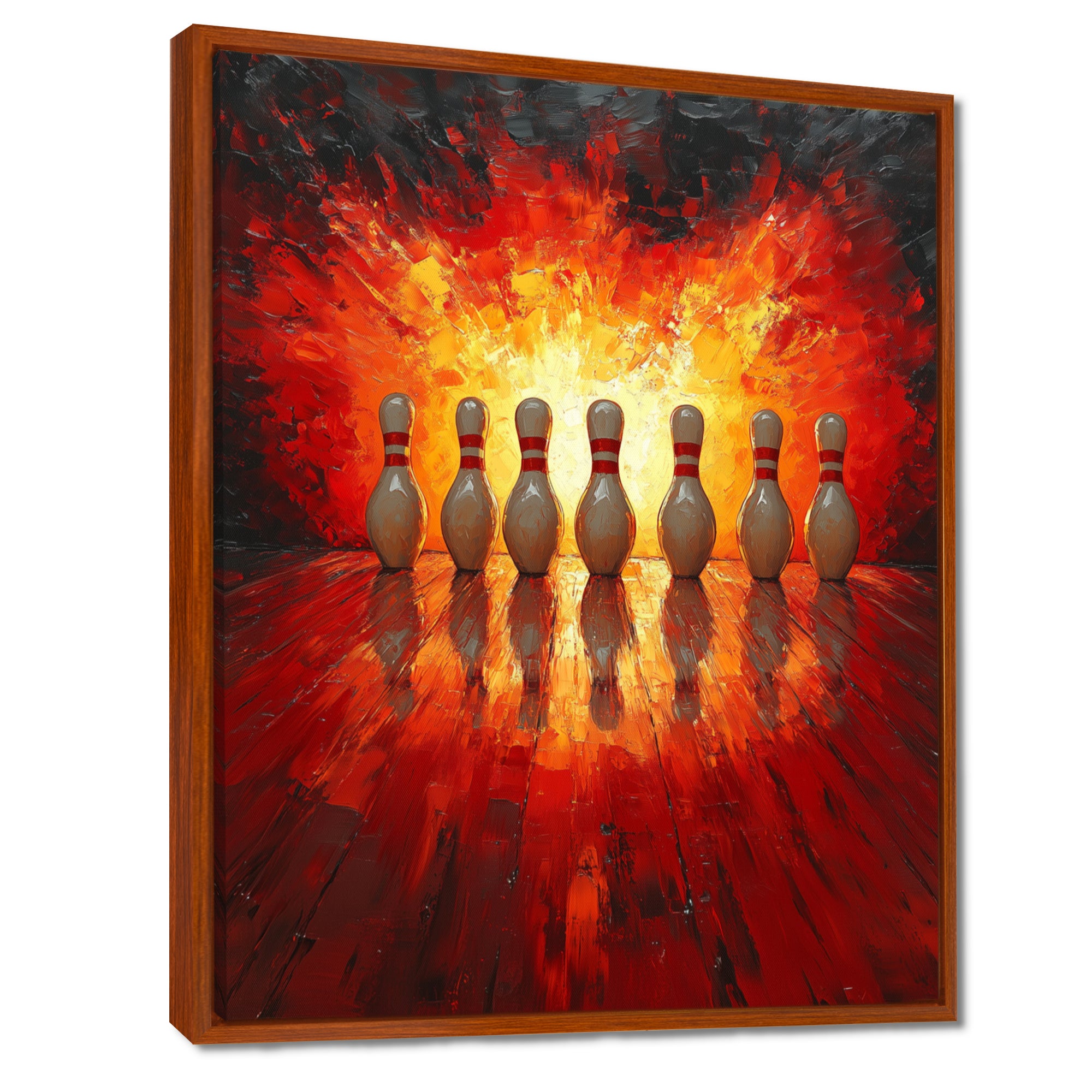 Yellow And Red Bowling Pin Topple - Bowling Canvas Wall Art