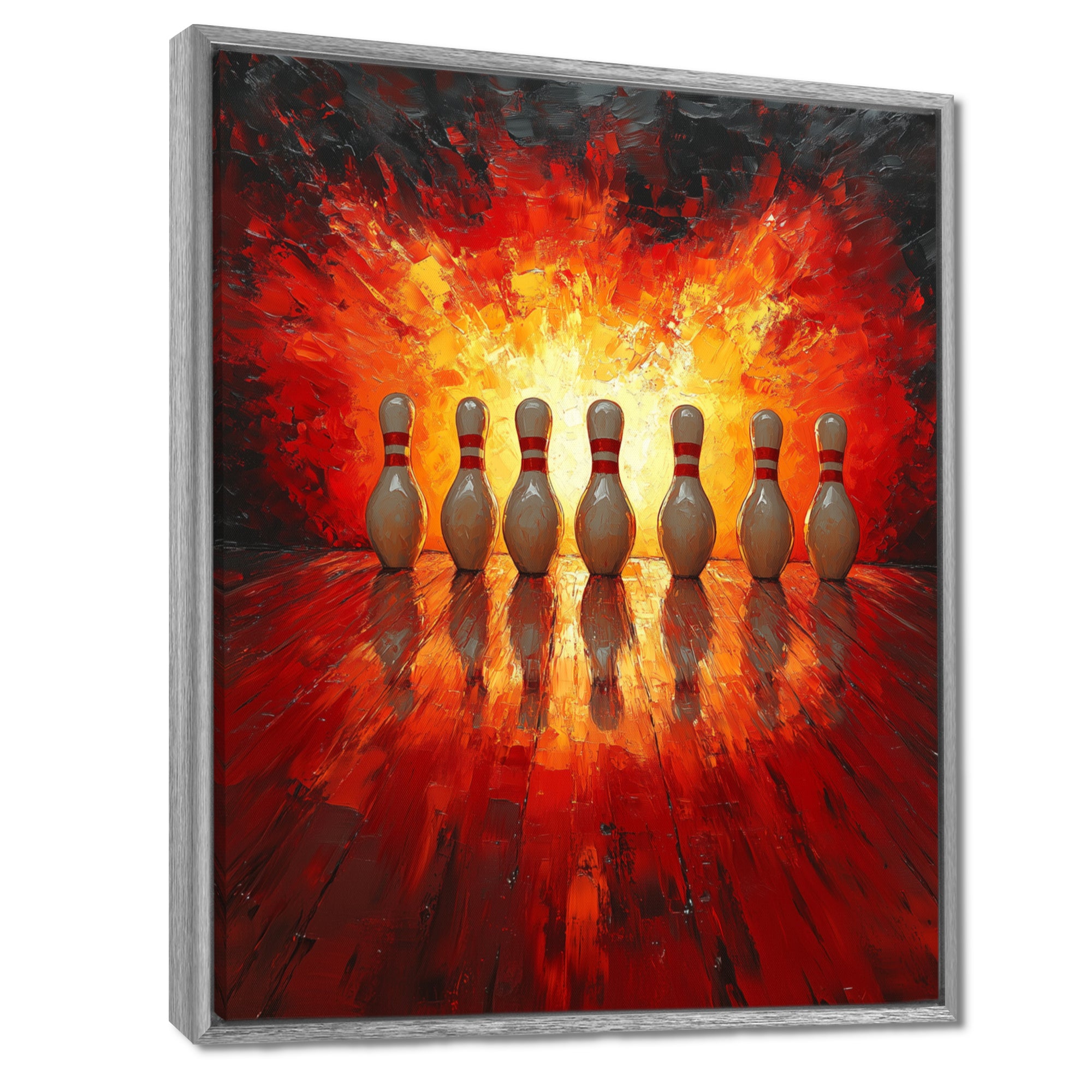 Yellow And Red Bowling Pin Topple - Bowling Canvas Wall Art