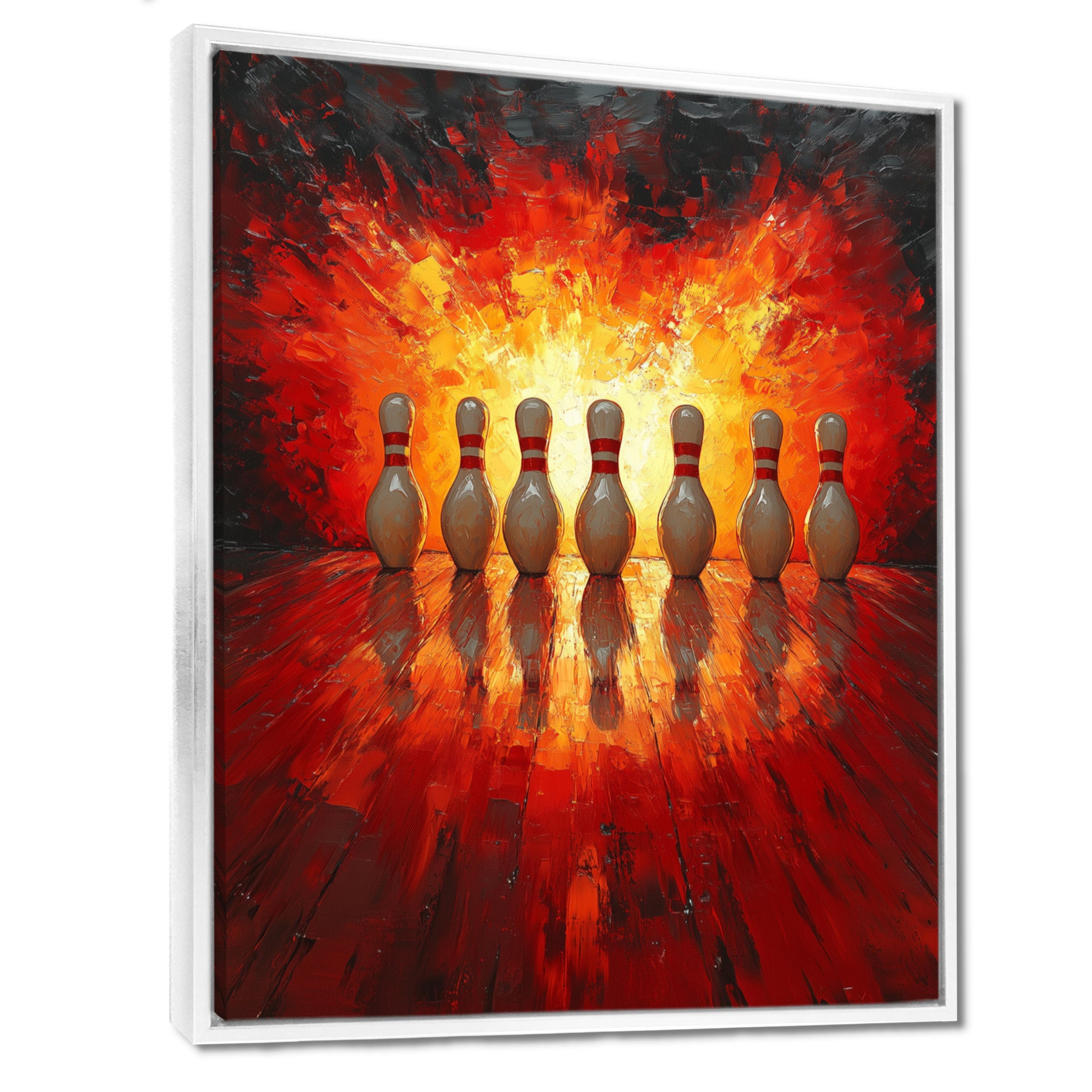 Yellow And Red Bowling Pin Topple - Bowling Canvas Wall Art