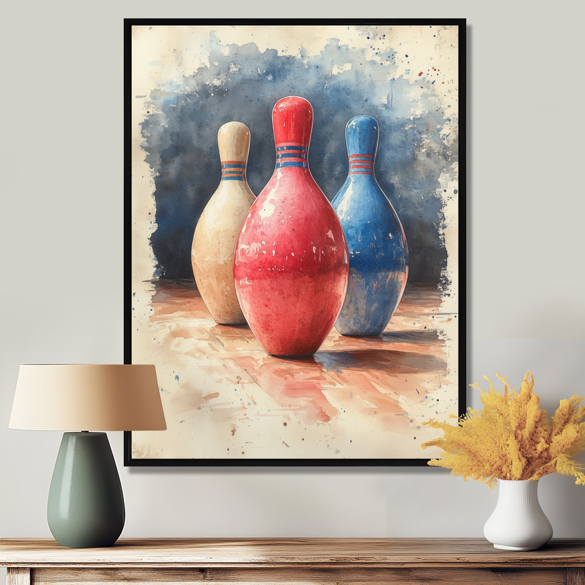 Pink And Blue Bowling Pinsetters Rhythm I - Bowling Canvas Wall Art