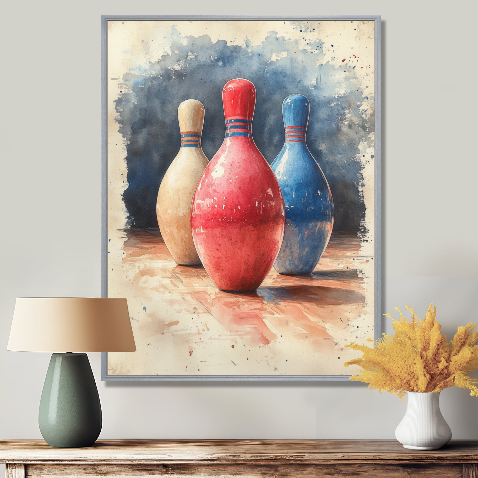 Pink And Blue Bowling Pinsetters Rhythm I - Bowling Canvas Wall Art